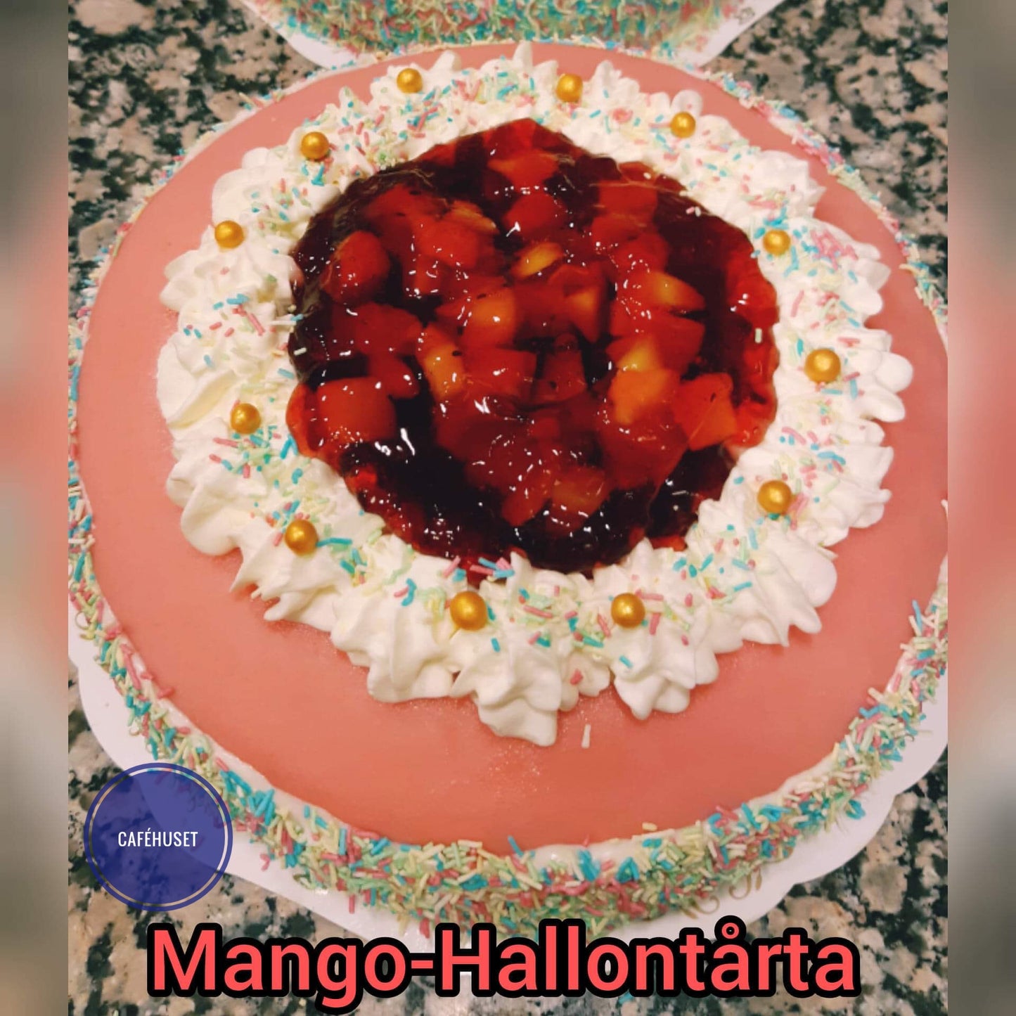 Mango-Hallontårta